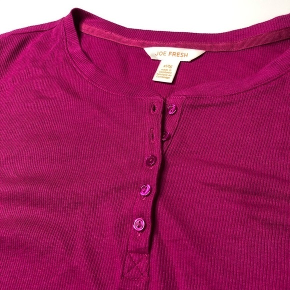 𝅺BUNDLE Joe Fresh Turquoise Baseball Varsity & Fuchsia Ribbed Button Shirts L/XL - Picture 7 of 13